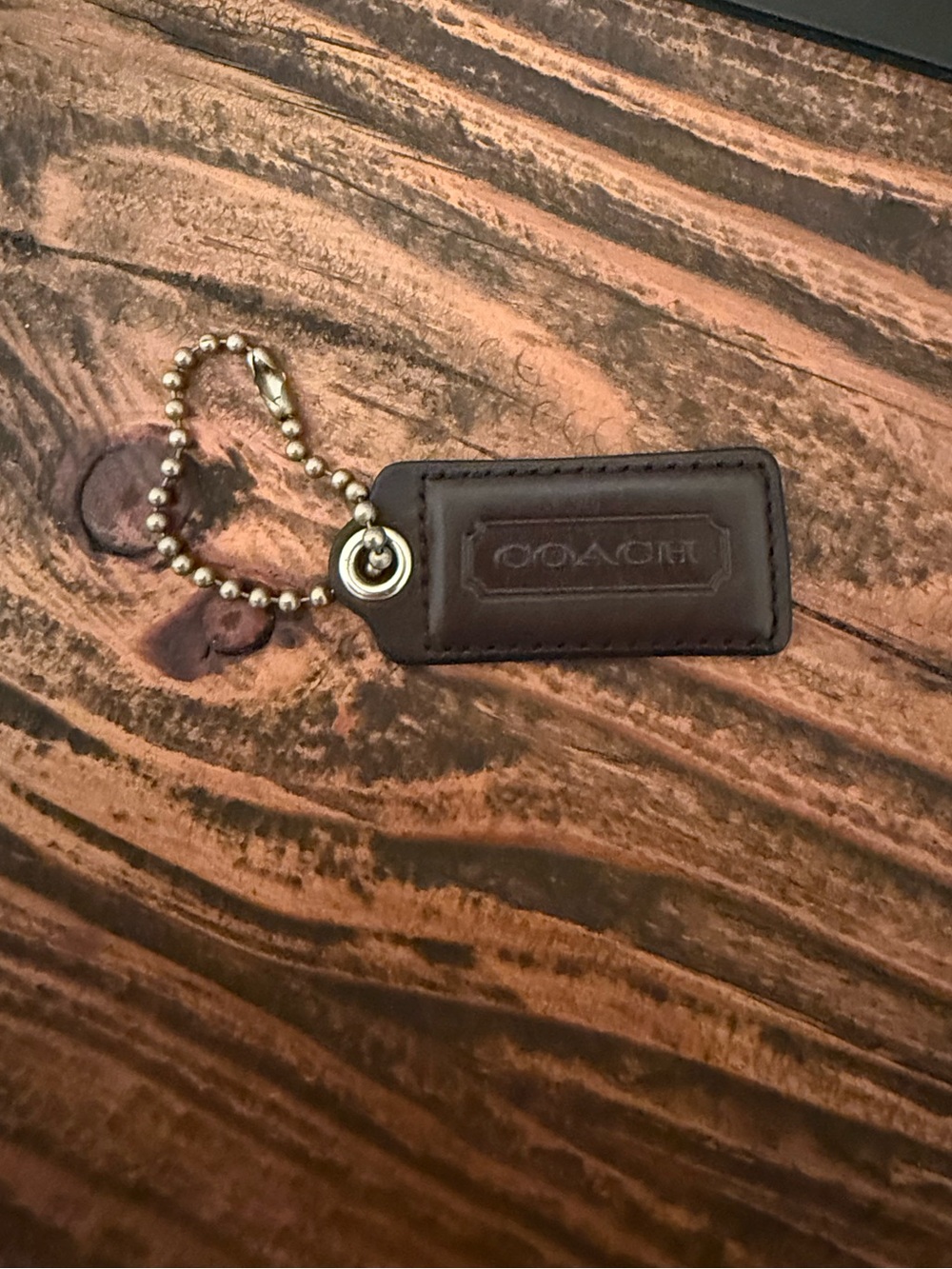 Coach Dark Brown Leather Hang Tag with Ball Chain